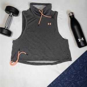 Under Armour Featherweight Fleece Funnel Neck Sleeveless Crop Top Grey L EUC